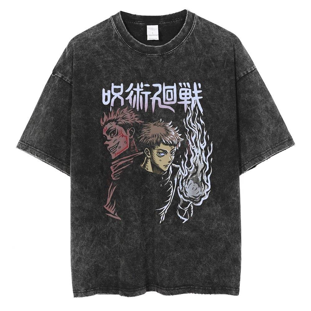 T-shirt Lavata Unisex Vintage Stampata Anime Uomo Donna Cotone Hip Hop Streetwear Estiva Girocollo Manica Corta Magliette Top