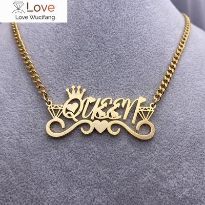 Personalized Custom Name Necklace Stainless Steel Diamond Crown Heart Pendant Necklace For Friendship Sister Women Fashion Gift