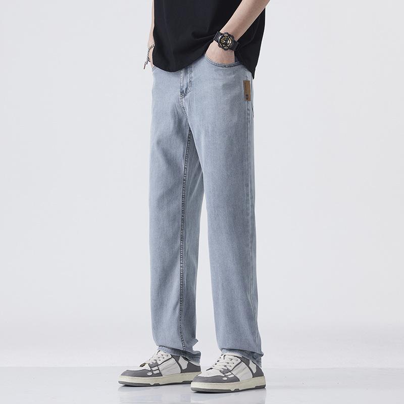 Tencel Jeans Men's Fashion Brand Straight Loose Loose Wide-leg Workwear Summer Thin Casual Ice Silk Long Pants