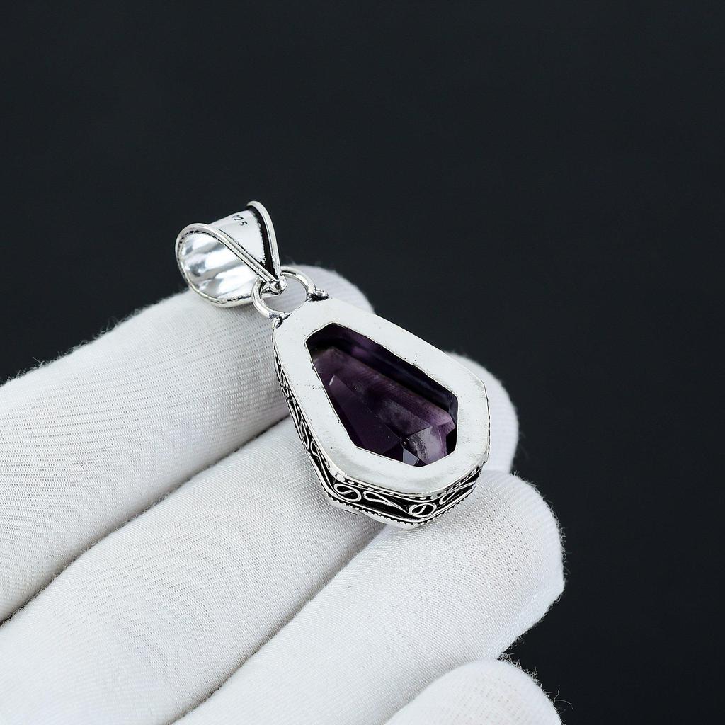Coffin Shape Amethyst Pendant, 925 Sterling Silver Pendant, Handmade Pendant, Coffin Shape Gemstone Jewelry, Silver Jewelry For Women Gift