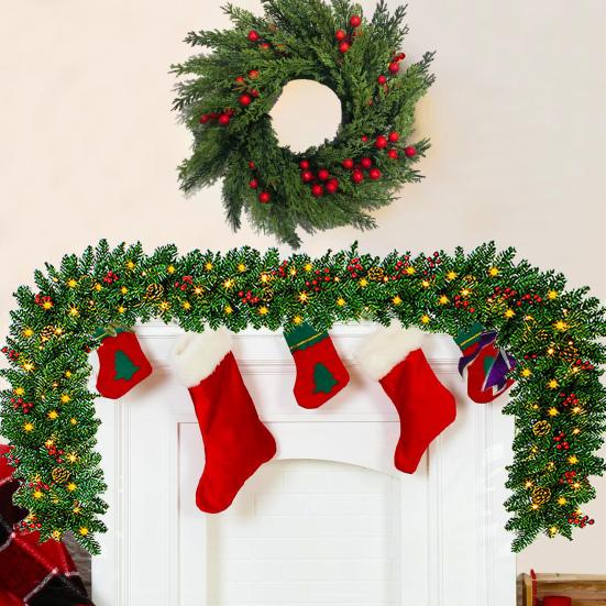 Christmas Wreath for Front Door Artificial Pine And Red Berry Greenery