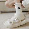 Cute Cartoon Mink Fleece Socks for Women White Mid-tube Socks Winter Thickened Velvet Warm Home Sleep Elastic Cuffs Socks