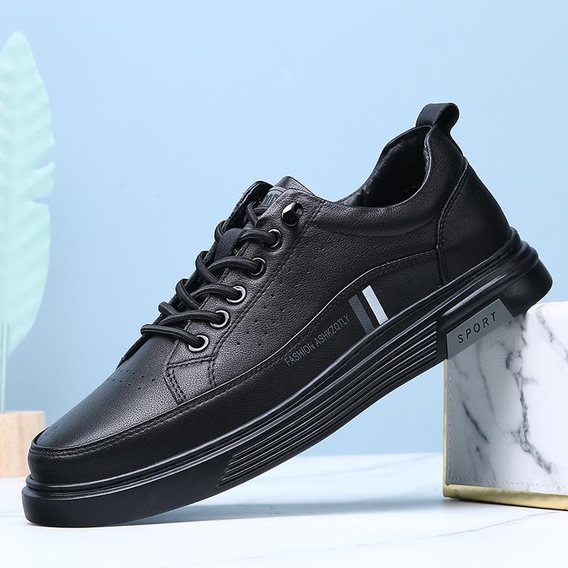 

Douyin same popular little white shoes men s 2025 men s spring new versatile breathable casual leather shoes low-top non-slip 45 чёрный