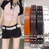 Y2K Retro Hollow Star Rivet PU Leather Jeans Belt for Women Fashion Punk Black White Double Row Belts Waistband Daily Decoration