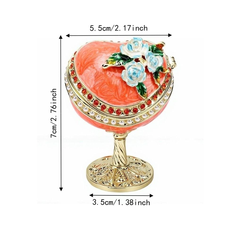 Hinged Lid Heart Trinket Box Alloy Enamel Ring Holder Box Vanity Dresser Display