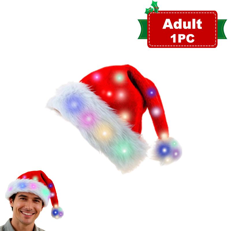 LED Blinkende Weihnachten Leuchtende Mütze, Weiche Plüsch Weihnachtsmannmütze Batteriebetrieben Leuchtende Feiertagsparty-Mütze für Erwachsene & Kinder
