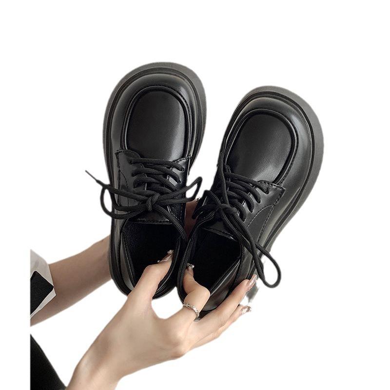 Black big head and small leather shoes women's spring 2025 new Japanese jk loafers British style muffin platform shoes