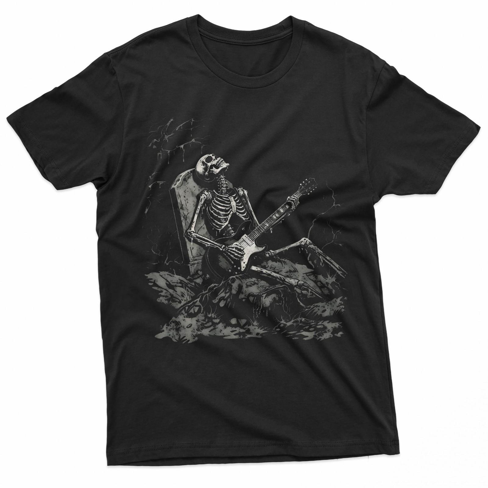 Skeleton Guitar Rock Undead Horror Gothic Cemetery Grave T-Shirt S