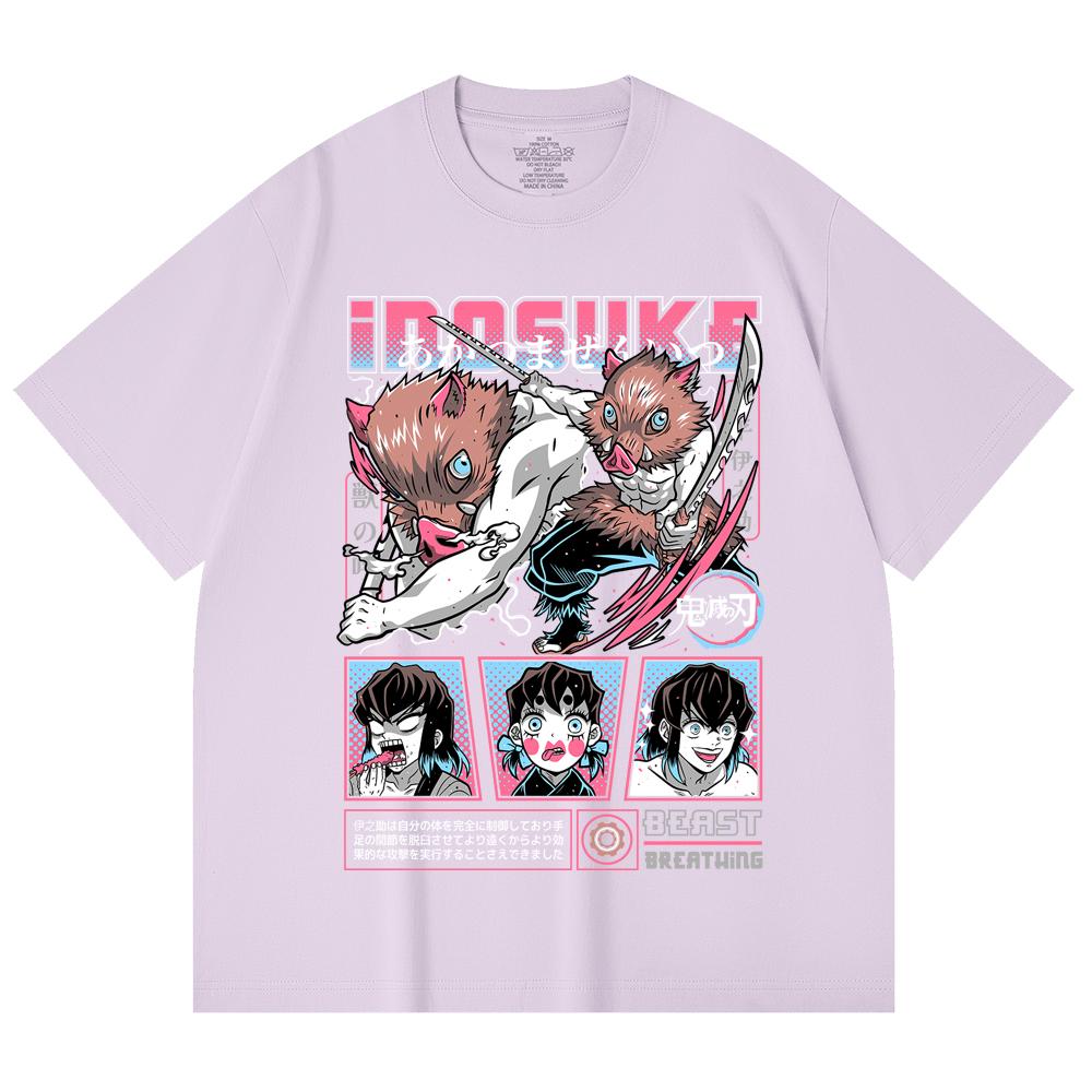 230 Gsm 100% Cotton Demon Slayer V28 Inosuke Print Unisex Heavy Cotton T Shirt