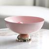 Nordic Ins Cute Style Ornaments Round Tall Pink Fruit Plate Fruit Pocket Model Living Room Light Luxury Decorations