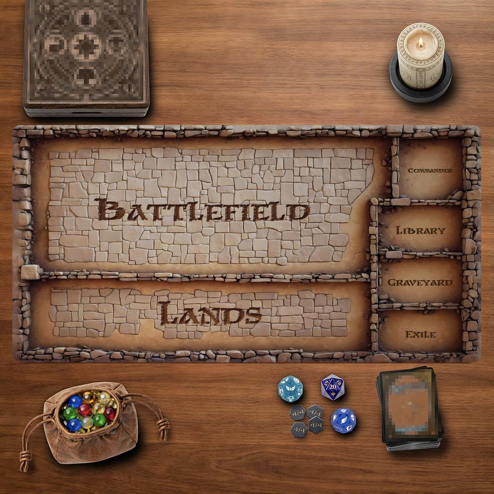 Retro Stone Brick Pattern MTG Playmat 24"X14" Magic Card Mat with Stitched Edge Non-Slip Tabletop Playmat Board Game Mat for TCG