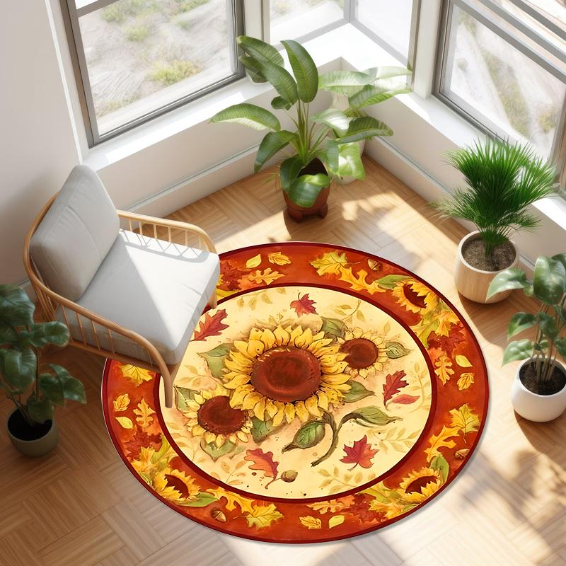 Круглый ковер подсолнух Ретро Фермерский Дом Декор Дома Ковер Гостиная Спальня Пол Декор Коврик Мягкий Нескользящий Круглый Ковер 80cm x 80cm