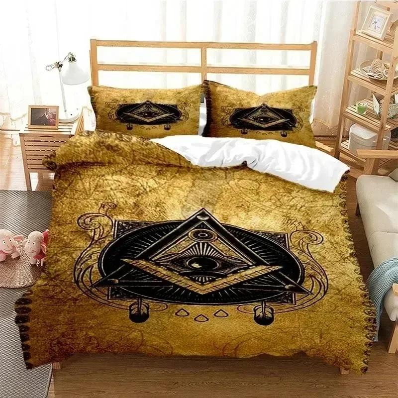Masonic Freemason Illuminati Comfortable Duvet Quilt Cover Pillowcase Bedding Set Children Bedroom Decoration Home Textile