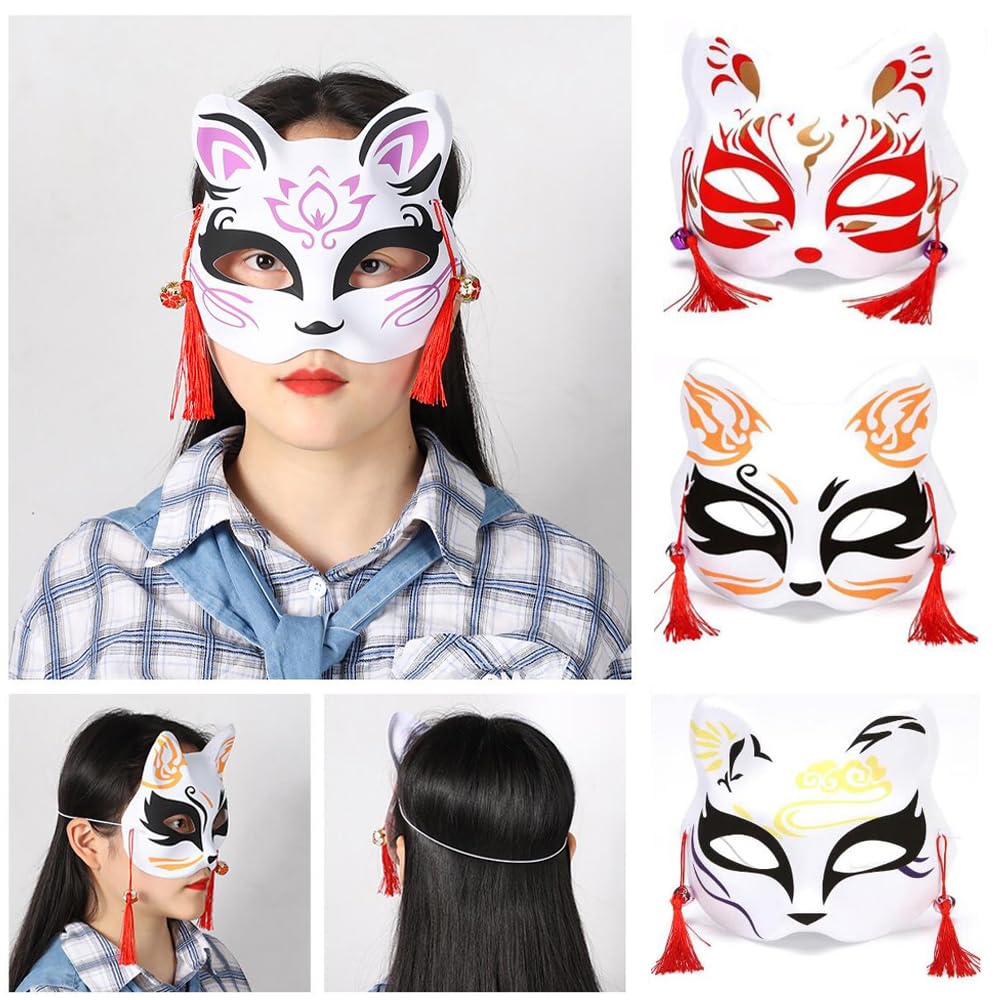 CHENLONB Fox Mask Set of 5, Japanese-Style Fox Masks, Easy to Wear, Halloween, Summer Festivals, School Festivals, Masquerade Balls, Festivals,