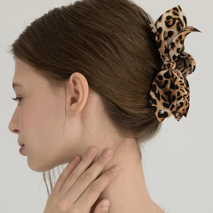 Leopard Double Ribbon Hair Crow Clip HB2276