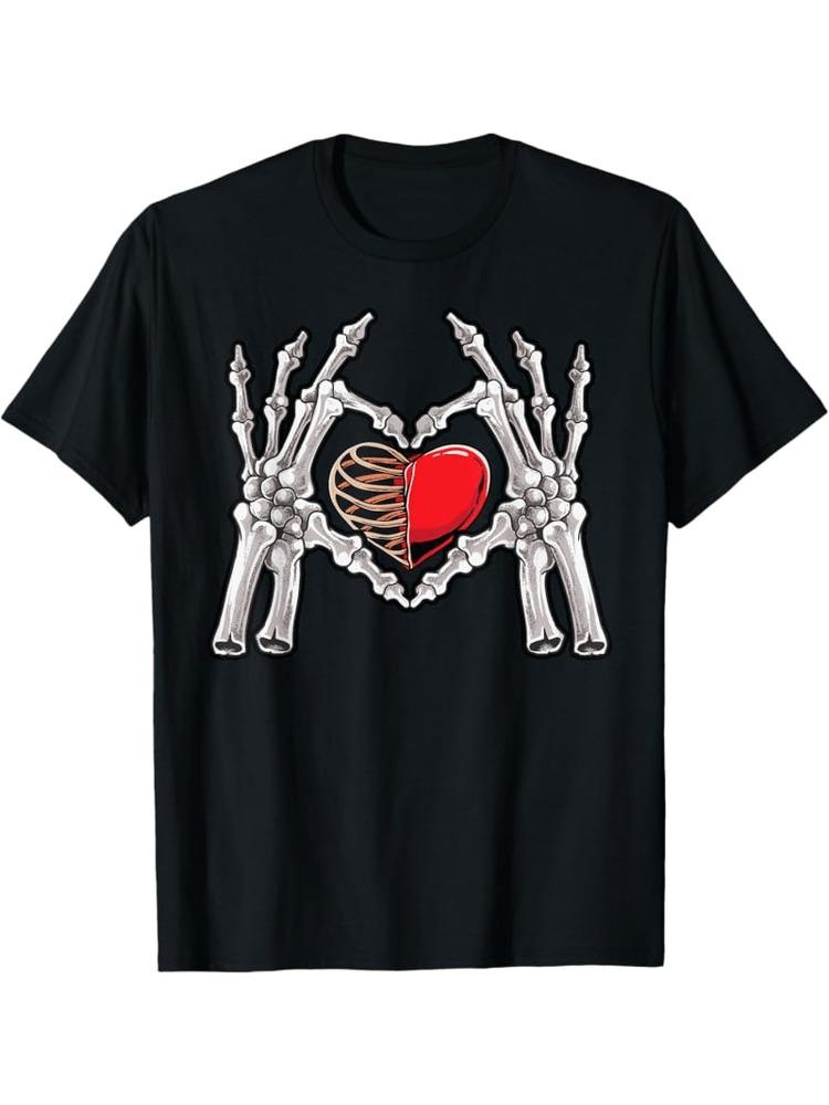 Gothic RoUnisextic Skull Palm Print TShirt Women Crew Neck Short Sleeve TShirt Holiday Theme Party Casual Wear Fun Macabre Love Top