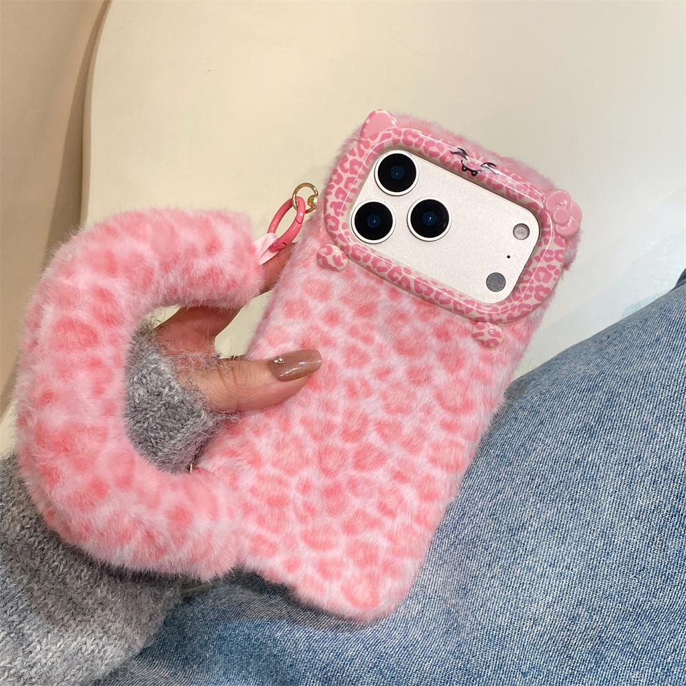 

Теплий Плюшевий Чохол для Телефону з Принтом Леопарда Мультяшний для iPhone 17 Pro 16 plus 11 12 13 14 15 Pro Max Чохол Ремінець на Зап ястя Ударостійкі Чохли For iPhone 17 Promax