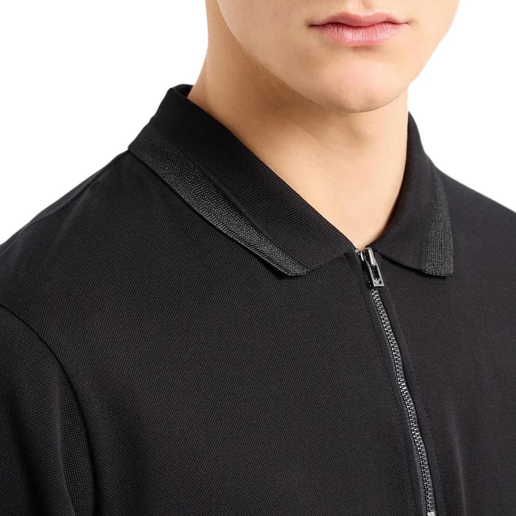 Emporio Armani Striped Trim Half-Zip Short Sleeve Polo Shirt Men Tops 3D1FE5-1JTKZ-0999