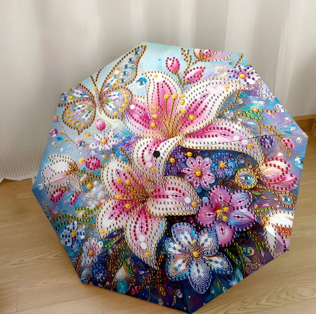 Purple Butterfly Garden Compact Travel Automatic Umbrella Compact 8-Rib Design Durable Plastic & Iron for Outdoor Daily Use Fashion Lovers