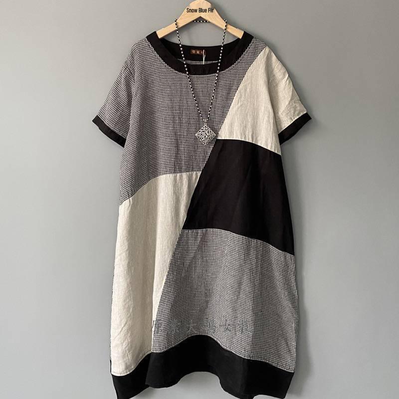 

Women s Plus Size Color Block Linen Midi Dress Double Extra Large