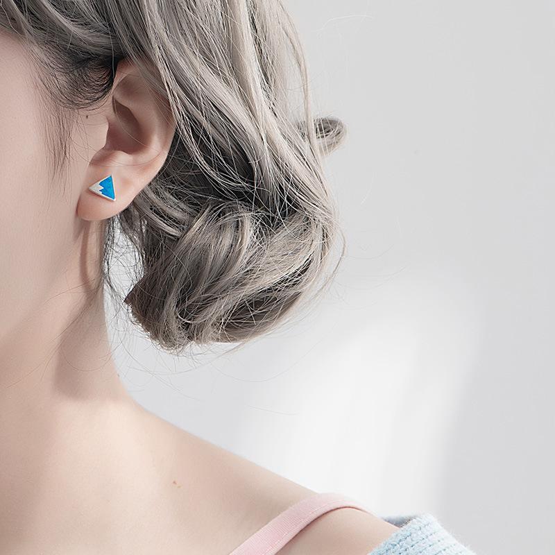Female Gradual Change Blue Iceberg Triangle Handmade Drop Glaze Geometric Japanese Niche Design Earrings