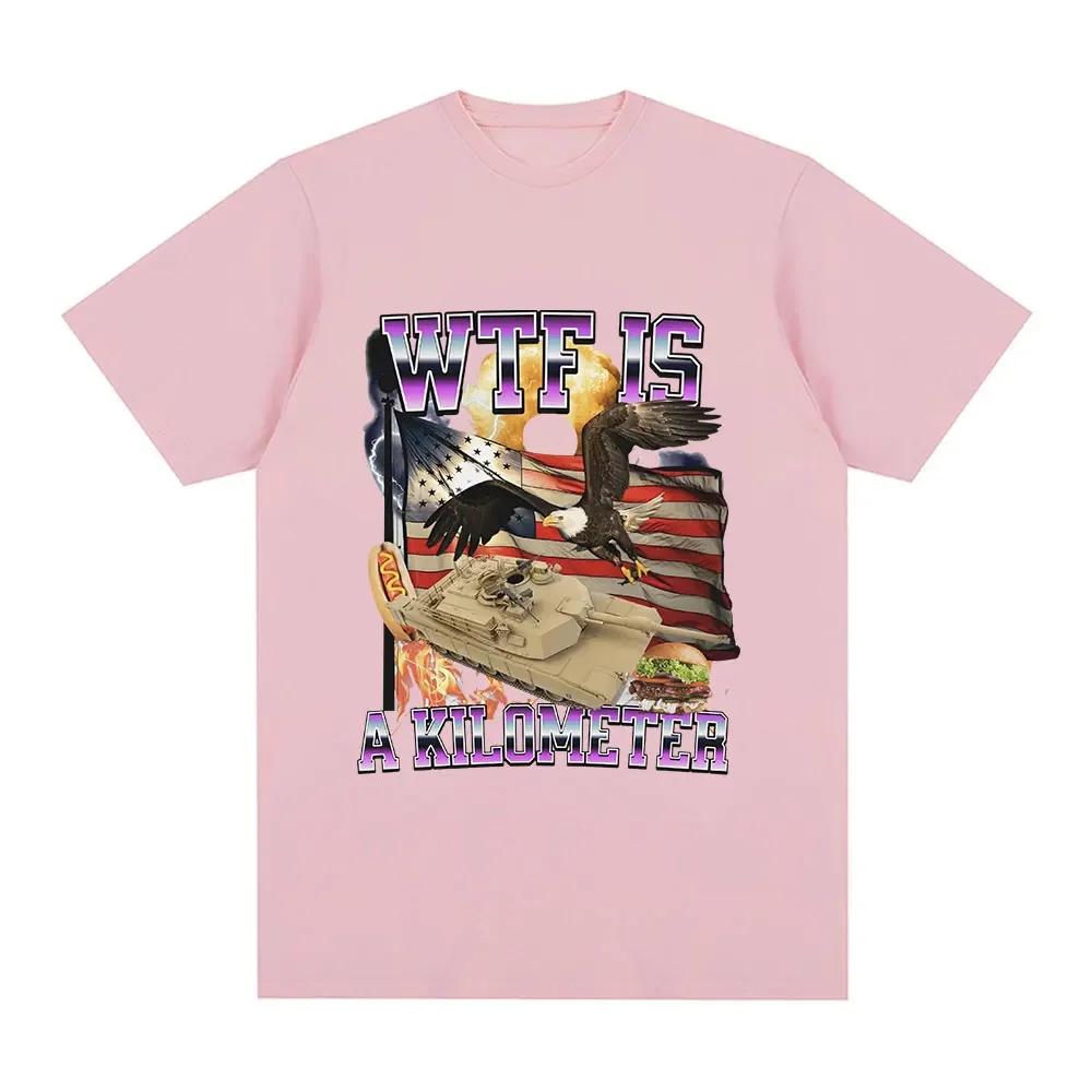 Unisex Wtf Ist Ein Kilometer Meme Grafik T-Shirt Unisex Mode Hip Hop T-Shirt Sommer Lässig Kurzarm Übergroße T-Shirts