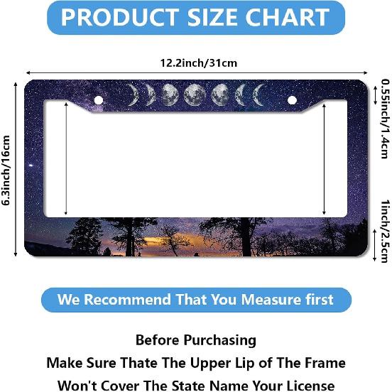 Moon Starry Sky License Plate Frame,Forest Funny Cute License Plate Frame 2 Pack Car Accessories Aluminum License Plate Covers for Men Women 2 Holes