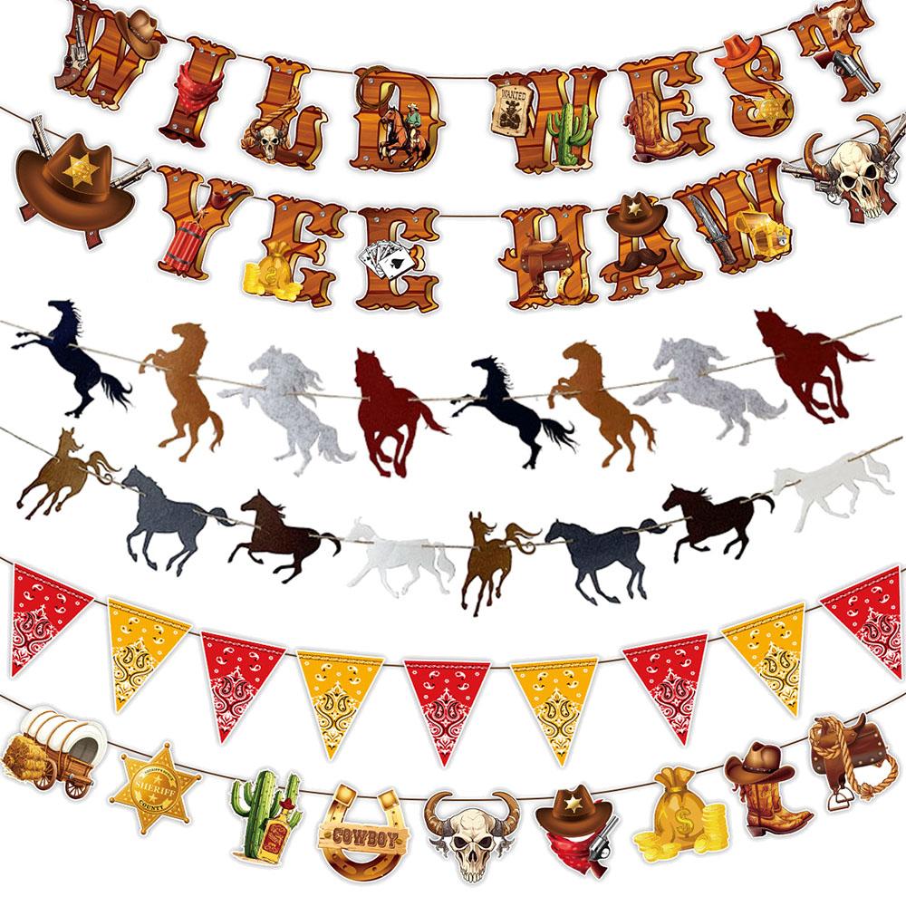 Western Party Decorations Cowboy Banner Pennant Wild West Cowboy Hanging Garland Baby Shower Western Birthday Party Supplies