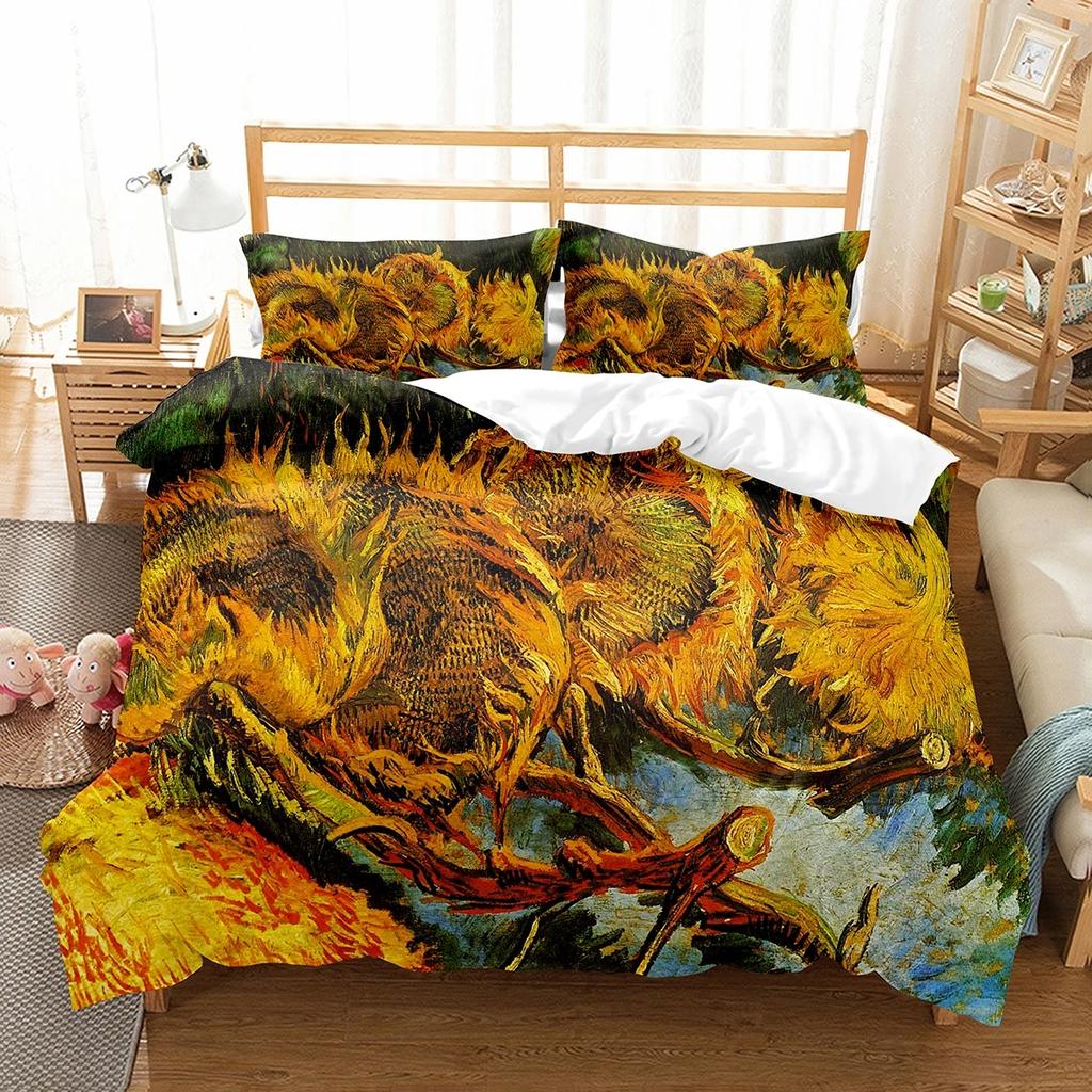 Van Gogh Oil Painting Duvet Cover Set Art Painting Pattern Polyester Comforter Cover King Queen Size For Men Women Bedding Set