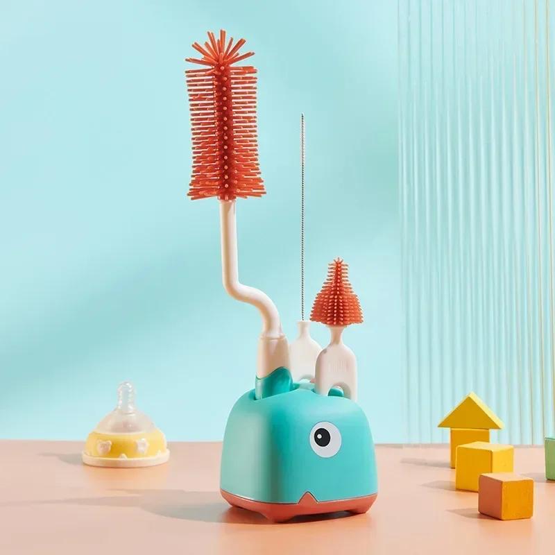 3PCS Silicone Bottle Cleaning Brush Baby Pacifier Straw Scrubber Small Brush 360 Degree Glass Cup Washing Brush Tool Set