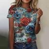 New Colorful Floral T-shirt, 3D Floral Print, Women's Summer Round Neck Short Sleeved T-shirt, Harajuku Y2K T-shirt, T-shirt, Women's Clothing