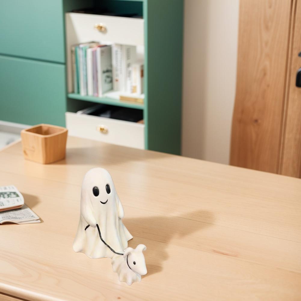 Halloween Cute Ghost Walking Dog Ornament Resin Ghost Walking Dog Figurine Creative Ghost Walking Dog Sculpture Gift for Friends