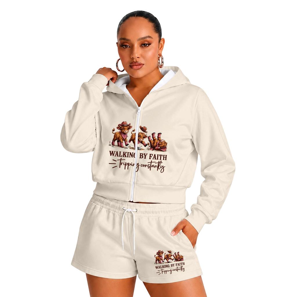 Women's -Inspired Fun Outfit Set with Walk by Slogan for Everyday Wear