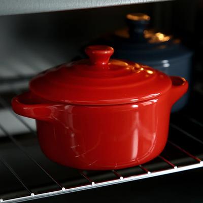 JUSTINLAU Ceramic Bowl Double Ear Ceramic Glazed Baking Bowl with Lid Breskfast Steam Egg Pudding Bowl Soup Bowls Microwave Oven
