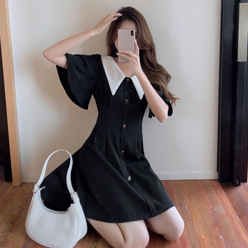 Vestido de verano para mujer, con cuello de muñeca, cintura adelgazante, talla grande, estilo extranjero