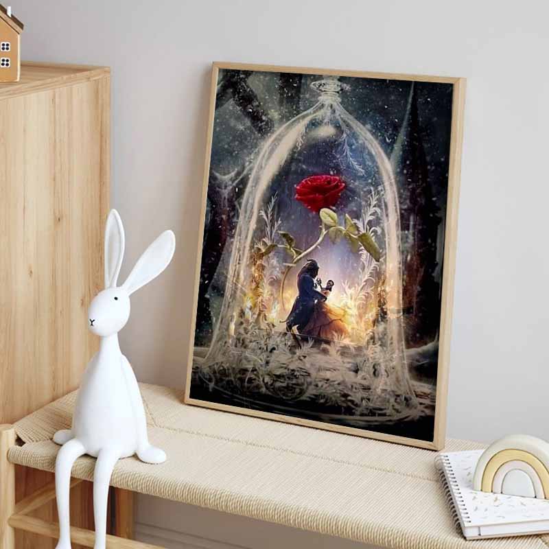 Disney 5D DIY Diamond Painting, Beauty and The Beast Magic Rose Theme Illustration Embroidery Mosaic Cross Stitch Home Decor Gift Crafts