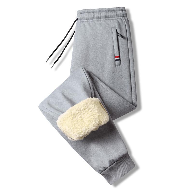 Lamb Cashmere Sweater Pants Autumn and Winter Men's Plus-size Padded Cashmere Sports Casual Pants Warm Pants.