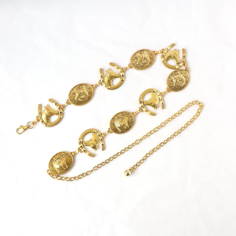 Vintage Oval Craved Metal Waist Chain For Women Exquisite Gold Color Belt Chains  Body Jewelry