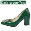 Aphixta Bing Big Crystals Round Buckle 7cm Chunky Heels Pumps Women Shoes Dark Green and Leisure Pointed Toe Pumps