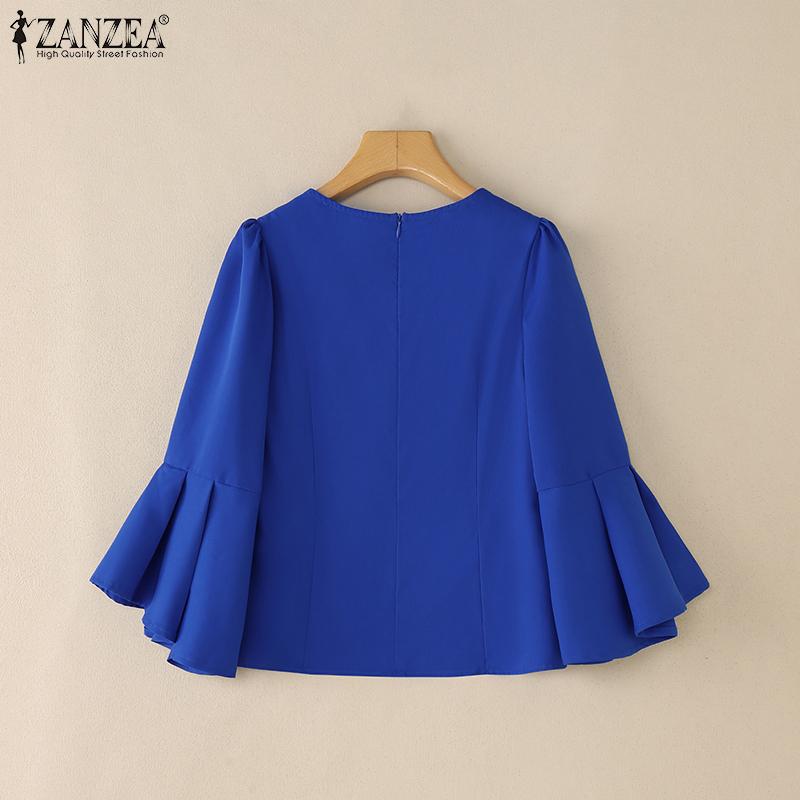 ZANZEA Women Elegant Casual V-Neck Flare Sleeve Summer Blouse