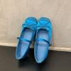 Bow splicing single shoes women's new one-button ballet flats