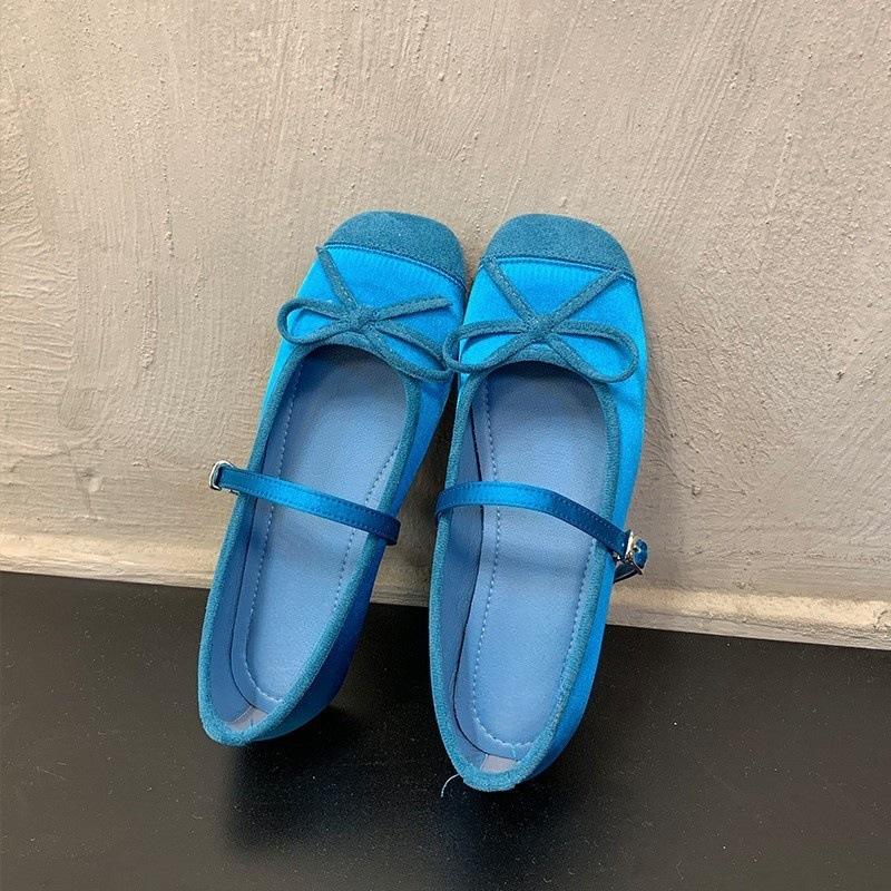 Bow splicing single shoes women's new one-button ballet flats