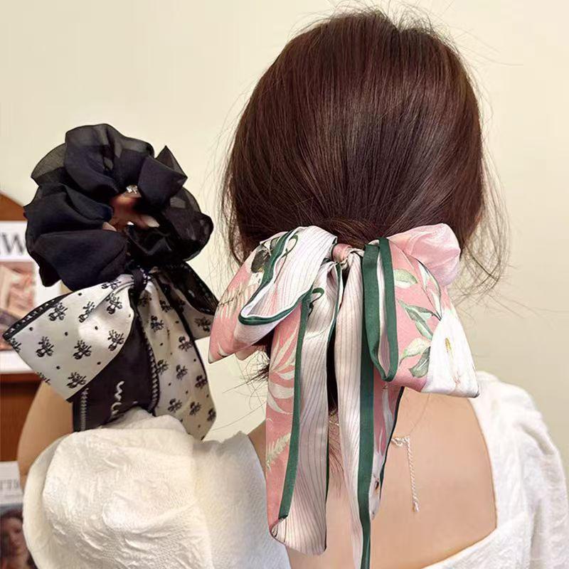 Printed Bow Hair Rope Elegant Ribbon Ponytail Hair Band For Women Sweet Rubber Band Hair Ring Fashion Headdress Hair Accessories