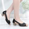 Fashion Sapatos Femininas Women Fashion Peep Toe Beige High Quality Spring Square Heel Shoes Lady Classic Black Leather Heel Shoes Ea296