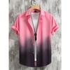 Hawaiian Men's Short Sleeved Shirt with Summer Gradient Design, 3D Graphic Printing, Loose Oversized Lapel Casual Shirt