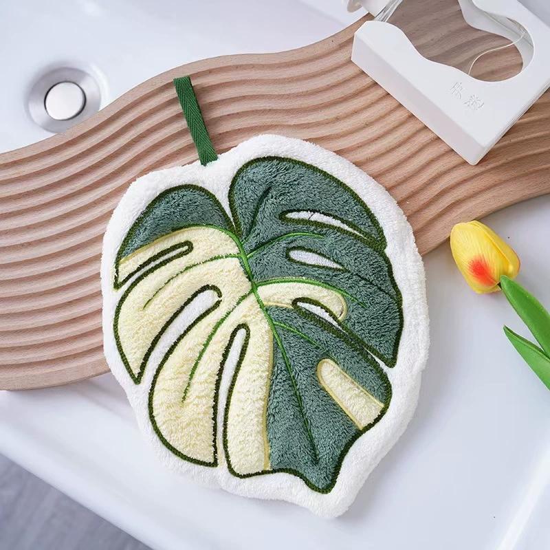 Pink/Green Plant Handkerchief Hand Towel Kitchen Towels Hanging Cleaning Towel Super Absorbent Bathroom Kitchen Accessories