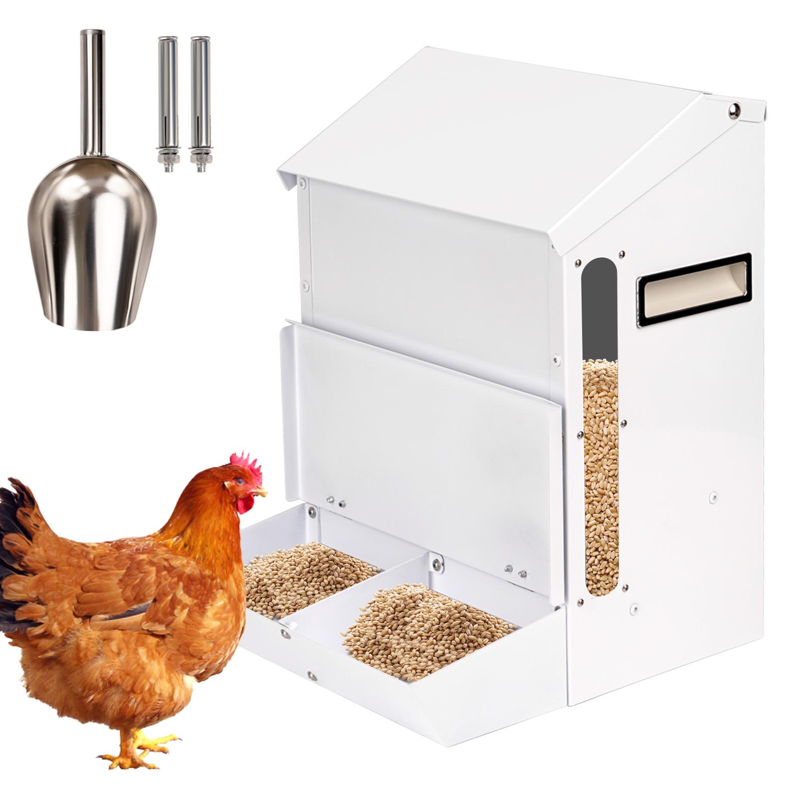 

Automatic Galvanized Poultry Feeder Outdoor Hanging Chicken Feeder with Lid Food Dispenser Weatherproof Chicken Feeders No Waste