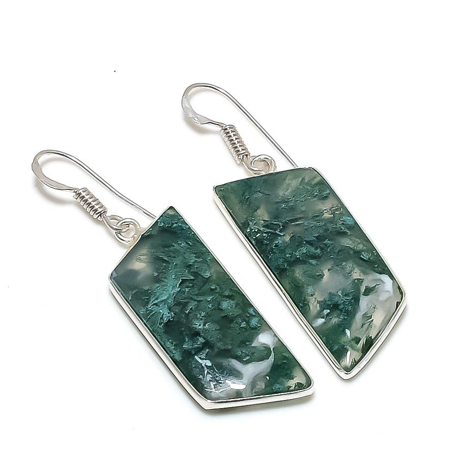 

Ювелирные серьги из стерлингового серебра 925 пробы с натуральным индийским моховым агатом 1,97 дюйма T6J23