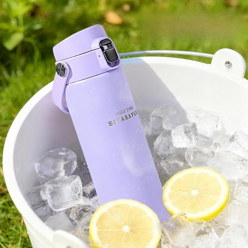 JUSTINLAU 500ML Handheld Themos Cup Stainless Steel Pop-top Insulated Cup Leak-proof Portable Sports Fitness Mug Home Drinkware