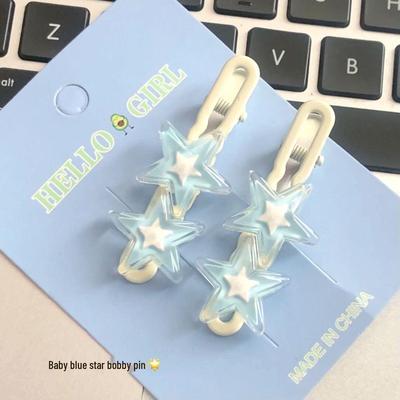 Blue Star Wavy Edge Hairpin: Five-Pointed, Sweet Heart Design, Cute Soft Girly Accessory